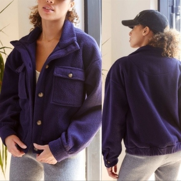 Anthropologie Daily Practice Fleece Bomber Jacket Size XS‎ Petite - Picture 1 of 9